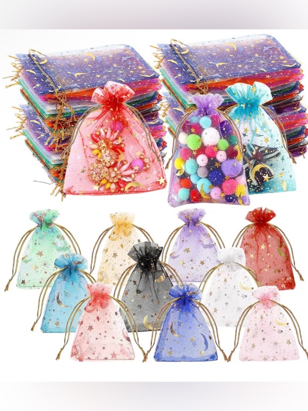 Organza Gift Bags with Gold Moon and Stars - 20 pieces - BUY NOW
